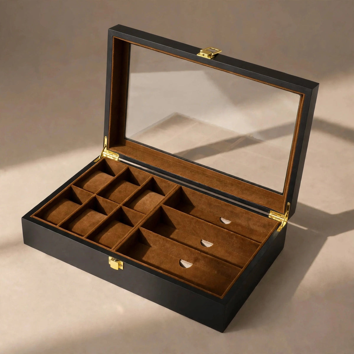 Wooden Watch & Sunglasses Organizer Box, cover view