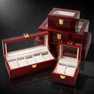 Red Wood-Grain Watch Box, cover view