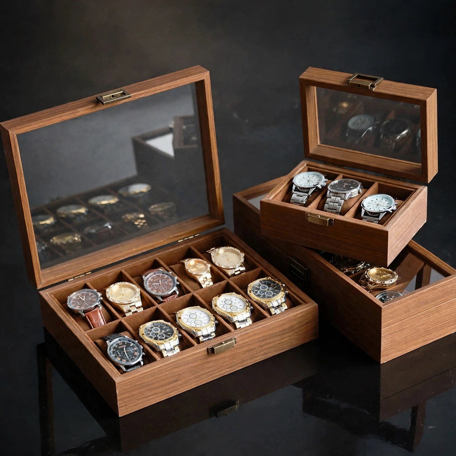 Walnut-Tone Watch Box, cover view