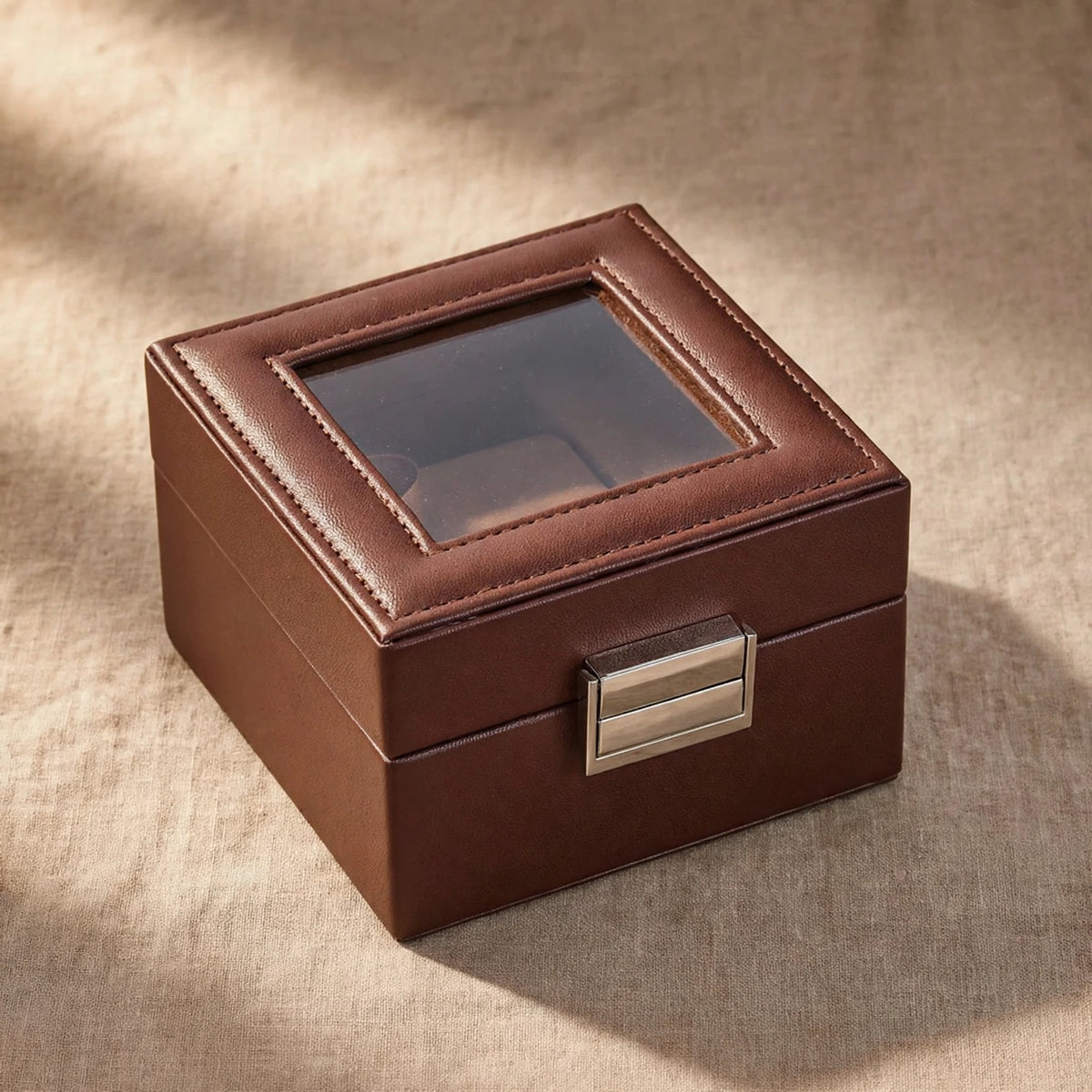 Glass-Lid Watch Display Box, cover view